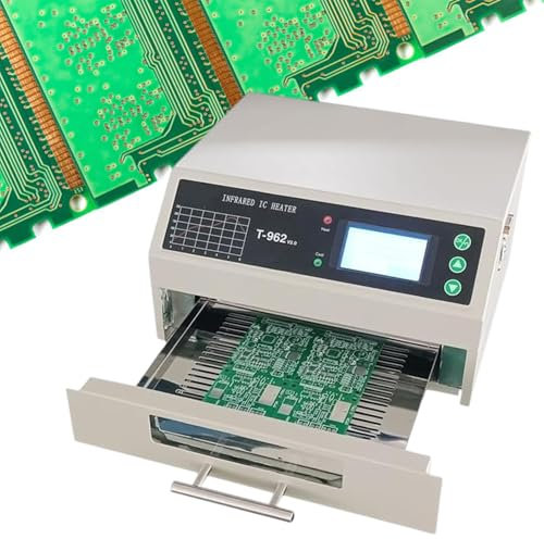 800W Reflow Oven, T-962 Infrared Heater Soldering Machine, PCB Board SMD SMT BGA Rework Station Tool with Hot Air Circulation Reflow Oven,110V