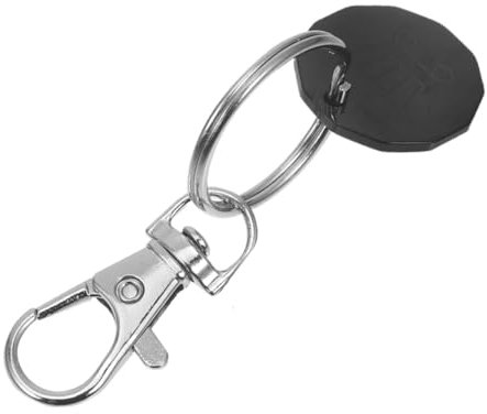 Luxshiny Shopping Trolley Token Keyring Metal Alloy Circular Coin Quarter Holder Keychain for Supermarket Cart Unisex with Black Pendant,
