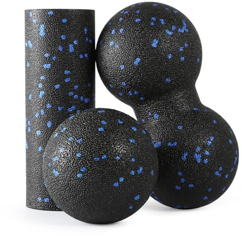 FHISKUNYU Set de 3 Pelotas de Masaje - Bola Fascial & Rodillo Mini (8 cm/15 cm) - Para Pies, Espalda y Relajación Muscular