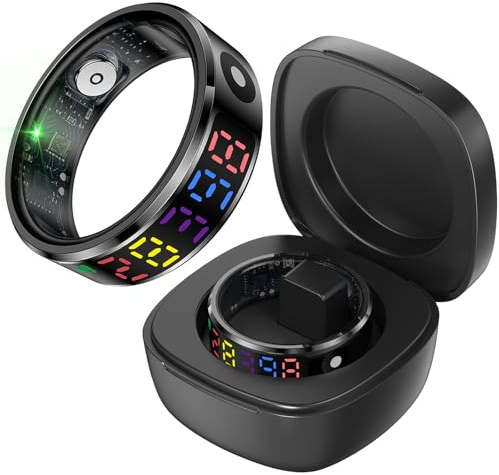 findtime Smart Ring mit Display Fitness Ring Damen Herren Smartringe Touch Zeit Schlaf Ring Schrittzähler Pulsmesser SpO2 Aktivitätstracker Fitnessring für Damen Smartring Android iOS Scrolling Ring