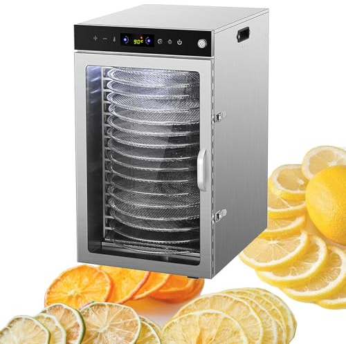 Essiccatore Per Frutta E Verdura – Vassoi In Acciaio Inox, Aria Calda A 360°, Display Digitale, Essiccatore Rotante Per Alimenti, Timer Da 24 Ore, Essiccatore Elettrico Per Carne,16Layer