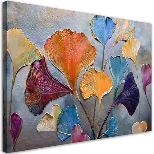 Feeby Quadro su Tela Non Tessuta - Stampa Su Tela - Ginko Fiori Colorato - 120x80 cm - Decorazione Murale - Moderno Soggiorno - quadri moderni soggiorno - poster