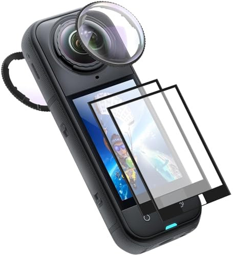 Semaiki Lot de 2 protections d'objectif en verre trempé 9H anti-rayures et protecteurs d’écran pour Insta-360 X5