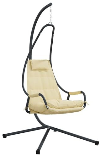 vidaXL Hängendes Ei-Stuhl Beige 94 x 107 x 196,5 cm Stahl, Moderner ergonomischer Hängestuhl, zusammenklappbare Sitzgelegenheit für Entspannung in Wohnzimmer, Garten und auf der Terrasse.