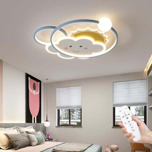 WJLL LED Deckenleuchte Modern Cartoon Wolken Sonne Design Deckenlampe für Kinder 32W Dimmbar 3000K-6000K Pendellampe Acryl Kinderzimmer Licht Schlafzimmer Kindergarten Beleuchtung Decke Lampe