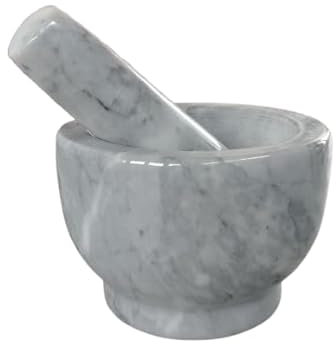 LA CASA DI EVA Mortaio Marmo con Pestello Cm13 Utensile Cucina, Bianco/Grigio, 13 cm