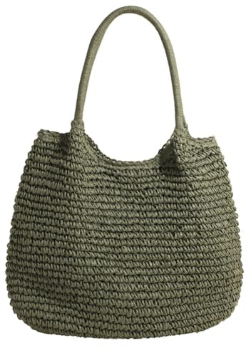 EcoGleam Strohtasche für Damen Summer Stroh Handtasche Strandtasche Schultertasche Geflochtene Tasche Korbtasche Tote Bag Basttasche Groß Gewebte Tasche Shopper Tasche