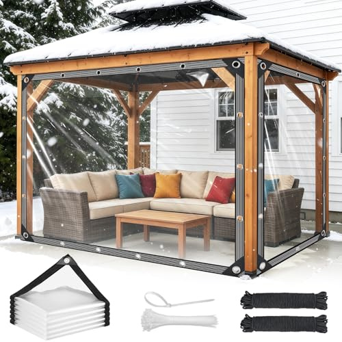 Clear Tarpaulin Waterproof Heavy Duty 3m x 6m Clear Tarps with Eyelets | Transparent Plastic Sheet Tarpaulin PVC Tear Resistant for Gazebo Greenhouse Rabbit Hutch Balcony Outdoor Roof Protection