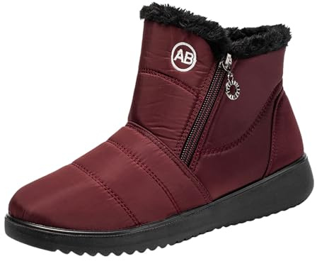 Generisch Bottines pour femme - Pour l'hiver - Imperméables - Fermeture éclair plate - Garde au chaud - Bottes de neige confortables, rouge, 39 EU