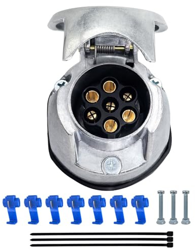 YOYOCOOL Prise Remorque 7 Broches Métal, Connecteur Caravane 7 Pin Femelle avec Joints - Aluminium, 12 V 24 V Universel, Étanche