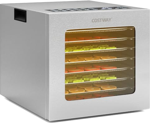 FANTASK - Deshidratador de alimentos (850 W, acero inoxidable, 8 compartimentos), deshidratador con temporizador 48 h y regulador de temperatura de 35 °C a 75 °C, deshidratador para alimentos, carne