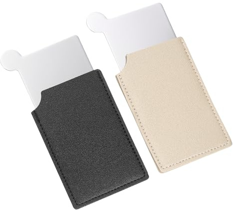 sourcing map Kleiner Taschenspiegel für Geldbörse, Edelstahl, kompakter Make-up-Reise-Handspiegel mit Lederetui für Frauen, Mädchen, Geldbörse, Geschenk (Schwarz/Beige, 2,5 x 3,66)