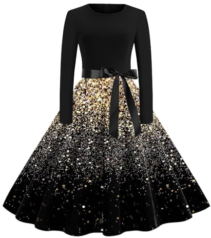 Robe Noel Femme Mi Longue Robe de Soiree Femme Chic et Glamour Robes de Noël Nouvel an Chic et Elegant Robes de Soirée Cocktail Fete Réveillon Grande Taille Dress Hiver Rouge Or Noire Dress Mere Noel