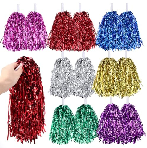 ibasenice 7pares Pompones para Porristas Pompones De Mano Verdes y Morados Equipo De Porristas para Animar Deportes Artículos De Animación para Fiestas Deportivas