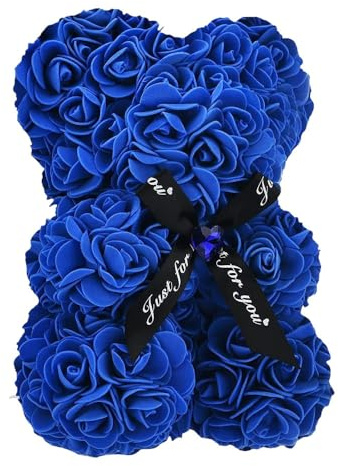 Uteruik Orsacchiotto di rose artificiali con diamante, per San Valentino, compleanno, matrimonio, casa, feste, eventi, regali (blu reale)
