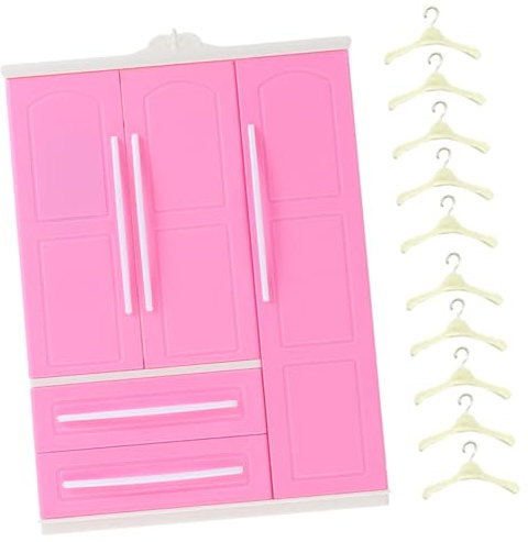 LALADEFIEE Armario para Ropa de Muñecas Mini 10 Perchas para Camisas, Armario de Madera Multicapa para Casas de Muñecas, Accesorios Decorativos para Juguetes y Almacenamiento