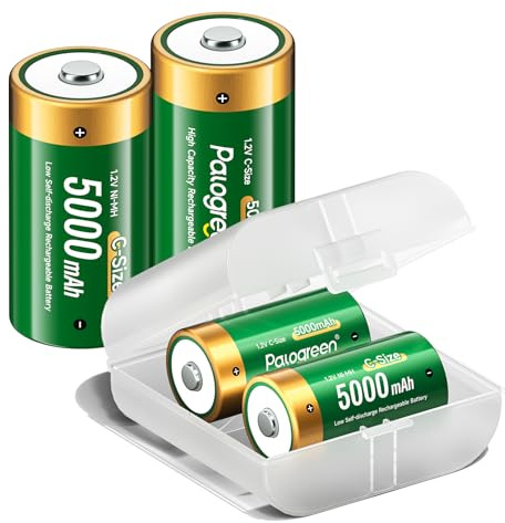 Palogreen Piles C Rechargeables 5000mAh - 1.2V NIMH Lr14 Type C Batteries Haute capacité, 1500+ Cycles de Recharge avec boîte de Stockage
