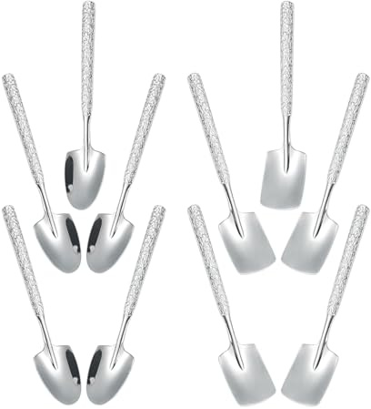 JECOMPRIS Lot de 10 Set de Cuillères Spatule en Acier Inoxydable Martelé 5 Cuillères Spatule Carrées Pointues Ustensiles Cuisine Multifonctions pour Dessert Glace Pudding et Fruits