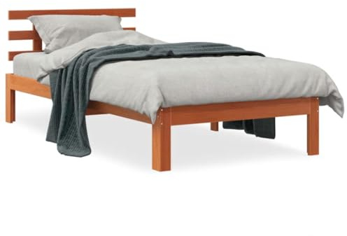 XHNIFBN Massivholzbett Kiefer 100x200 cm ohne Matratze wachsbraun Robuster Einzelbettrahmen mit Lattenrost Komfortables Kopfteil Modernes Design für Schlafzimmer Jugendzimmer Gästezimmer