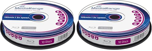 MediaRange BD-RE 25GB 2-fache Schreibgeschwindigkeit, wiederbeschreibbar, Silber, 10er Cakebox (Packung mit 2)