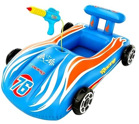 Inflatable Racing Car Pool Float with Built-in Water Squirter，Blue