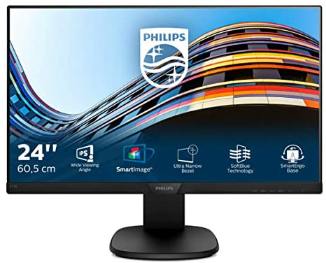 Philips 243S7EYMB Monitor 24 LED IPS, Full HD, 3 Side Frameless, Regolabile in Altezza, Girevole, Pivot, Inclinabile, Casse Audio Integrate, Softblue Protezione Occhi, Display Port, VGA, Vesa, Nero