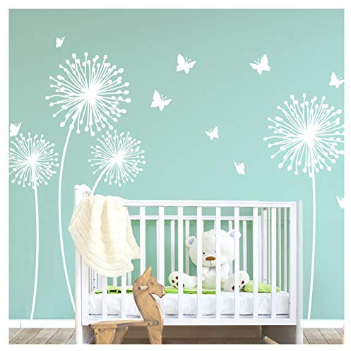 Grandora W5465 Wandtattoo 4 Pusteblumen I weiß L-Set I Schmetterlinge Wohnzimmer Flur Kinderzimmer Aufkleber Wandaufkleber Wandsticker