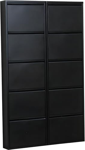Dynamic24 XL Pisa 10 Klappen schwarz – Schuhschrank – B101 x H173 x T16 cm – Metall pulverlackiert – Klappbar/faltbar – modern – für Flur & Eingangsbereich – ideal für schmale Flure