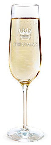 AMAVEL - Flûte à Champagne avec Gravure - Grosse Couronne - Personnalisée avec nom - Idée Cadeau d'anniversaire, d'enterrement de Vie de garçon/Jeune Fille, de Mariage - Volume: env. 0,2 l