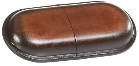 MIKA 28063702 - Brillenetui mittel aus Echt Sattel-Leder Braun, Etui rund für Brillen und Sehhilfen, Brillenbox für Damen und Herren, braune Brillenaufbewahrung, Sonnenbrillenetui ca. 16 x 8 x 3 cm