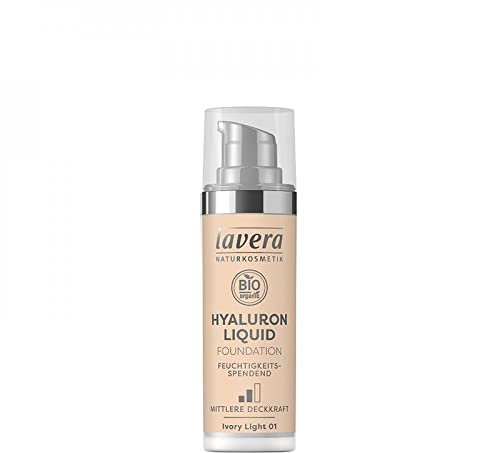 lavera HYALURON LIQUID FOUNDATION -Ivory Light 01- mit Bio-Mandelöl ∙ Make-Up Grundierung ∙ intensive Feuchtigkeit ✔ Naturkosmetik ✔ vegan ✔ Bio Inhaltsstoffe ✔ Natürlich & Innovativ, 30 ml