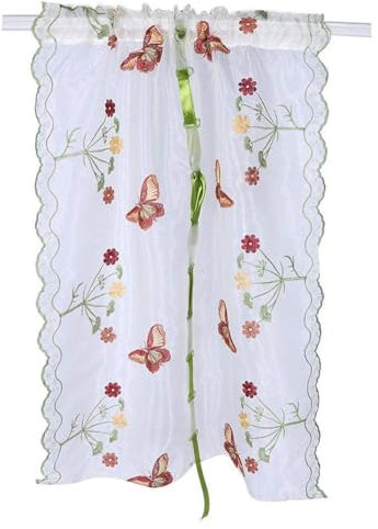 HERCHR Tenda Stile Shabby Chic Pannelli con Tasca, Tende di Sollevamento in Tulle con Ricamo Girasole per Soggiorno Camera Balcone Finestra e Interni, 100 cm×80 cm