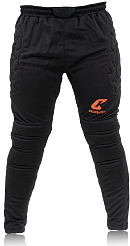 CATCH & KEEP Pantaloni Portiere Lunghi Flight Protecion con Protezione - Pantaloni Portiere Imbottiti Premium - Abbigliamento portieri per Uomini, Donne e Bambini - Imbottitura Protettiva (128, Nero)