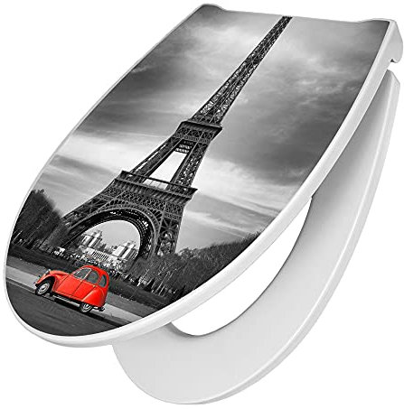 banjado Premium Toilettendeckel mit Absenkautomatik 45x38,4cm / WC Brille Soft Close/hygienischer Toilettendeckel/Klodeckel Duroplast mit Edelstahl Scharnier/Motiv Paris