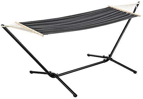 [en.casa] Hängematte Surte Hängeliege mit Gestell Hängeschaukel Liegefläche 200 x 100 cm Indoor Outdoor Belastbarkeit 120 kg Dunkelgrau