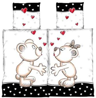 VertriebsArena GmbH Mikrofaser Bettwäsche 135x200 cm 4 teilig Fun Partnerbettwäsche Bärchen, 4021018