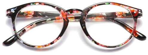 MAGIMODAC Damen Anti-Blaulicht Lesebrille Rund Federscharnier Lesebrillen Leicht Oval Computer-Lesebrille mit Etui Floral +2.50