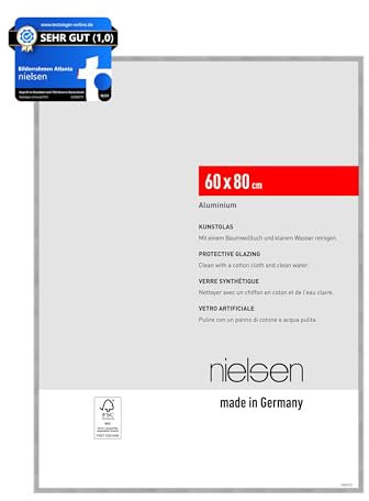 nielsen Bilderrahmen, 60 x 80 cm, Aluminium, Silber matt, Posterrahmen zum Aufhängen im Hoch- & Querformat, bruchsicheres Kunstglas, Atlanta