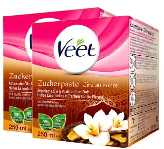 Veet Sugaring Zuckerpaste Vanilleblüte zur Haarentfernung für spürbar glatte Haut für bis zu 4 Wochen, 2er Pack, 500ml (2 x 250ml), 146g