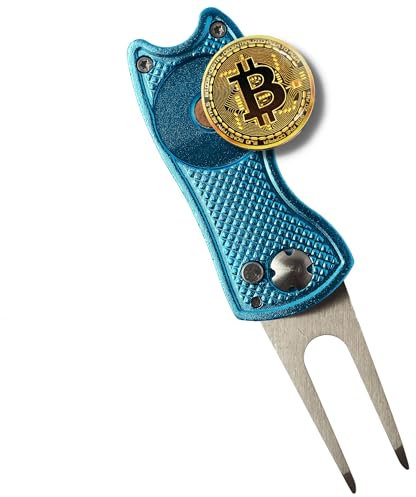 Bitcoin Golf Divot Tool, 3-in-1 Multitool, Magnetic Ball Marker, Blue