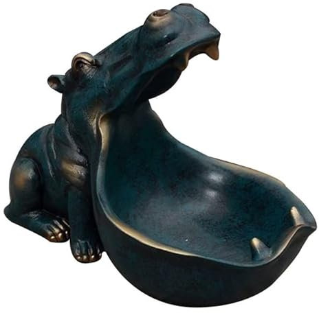 LEEYOX Big Mouth Hippo Aufbewahrungsfigur Schlüsselschale Harz Nilpferd Bonbonschale Wohnkultur 22 x 30 x 16,5 cm für Wohnzimmer, Büro