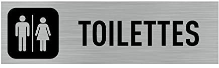 Pictogramme Toilettes (Q0006). Signalisation Porte - 170 X 50 mm - Autocollant souple ou plaque alu brossé 2mm. - Adhésif aspect aluminium brossé - Adhésif aspect aluminium brossé -