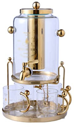 Drink Dispenser Glass Beverage Dispenser 3L Drink Dispenser W/Stainless Steel Spigot & 4 Cups Round Iced Juice Jar For Home Parties Daily Use Fridge Cold Kettle
