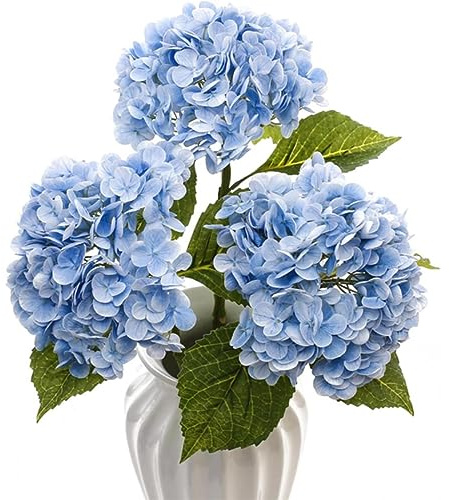 DBDJWHJ Fiori artificiali di ortensia Real Touch Latex 21 pollici Grande ortensia per la decorazione domestica Bouquet da sposa Matrimonio 3 pezzi-3 pezzi Azzurro