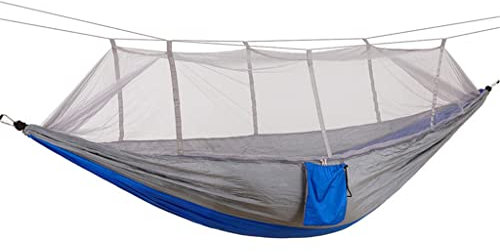 MaGiLL Tragbare Outdoor-Camping-Hängematte für 1–2 Personen mit Moskitonetz, hochfester Fallschirmstoff, Hängebett, Schlafschaukel (Farbe: Grau) (Grau)