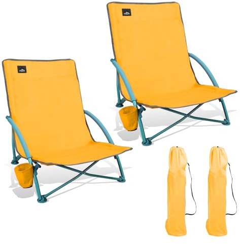Northroad 2 Pack Low Folding Beach Chair, Portable Lightweight Lowback Sling Chair, Outdoor Low Seat Camping Stuhl w/Cup Holder für Sand Camping Lawn Picknick Festival