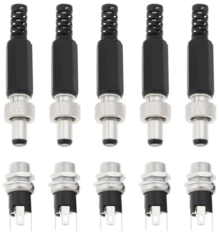 SING F LTD 5 Sets DC Power Plug Connector 5.5mm x 2.1mm Male DC Power Plug Connector Screw Lock Female Panel Socket Mount Adapter for Media Players Car Stereos