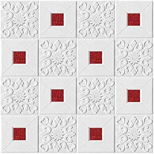 3D-Tapete, 3D-Wandpaneele, 70 x 70 cm, 3D-Stereo-Schaumstoff-Wandaufkleber, Deckenpaneel, Dachaufkleber, Selbstklebende DIY-Tapete, Heimdekoration, Wohnzimmer, Kinder, Rot, 70 x 70 x 6 Stück