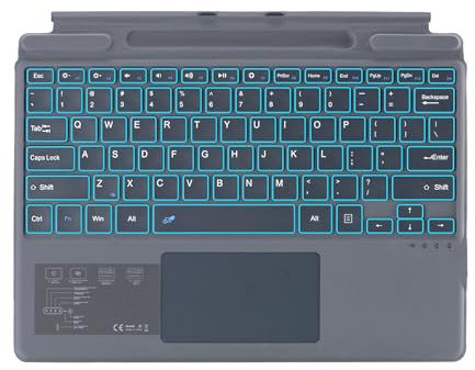 Funda tipo cubierta para Microsoft Surface Pro 8, 9, 10, X o 11, teclado inalámbrico delgado portátil con teclado táctil para tablet (negro gris, retroiluminado)