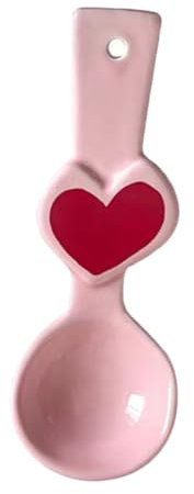 Amosfun Ceramic Heart Spoon Pink Small Soup Spoon Long Handle for Daily Food and Dessert Serving